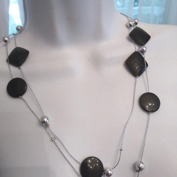 Silvertone an onyx necklace